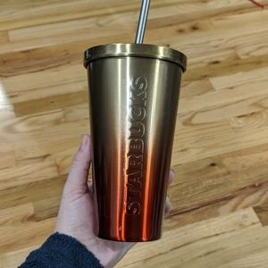 Starbucks Ombre Gold and Red Metal Cold Cup